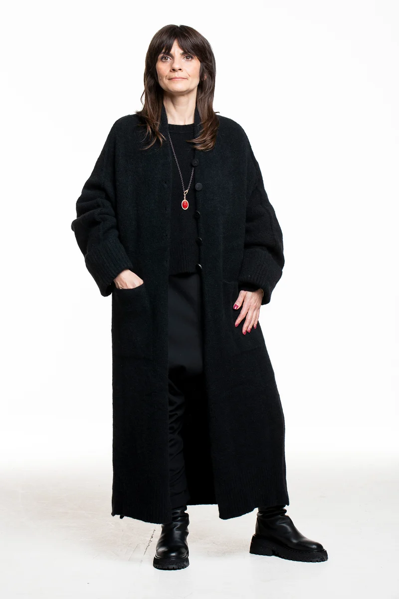 Isabel Benenato Damen Yak Strick-Mantel schwarz