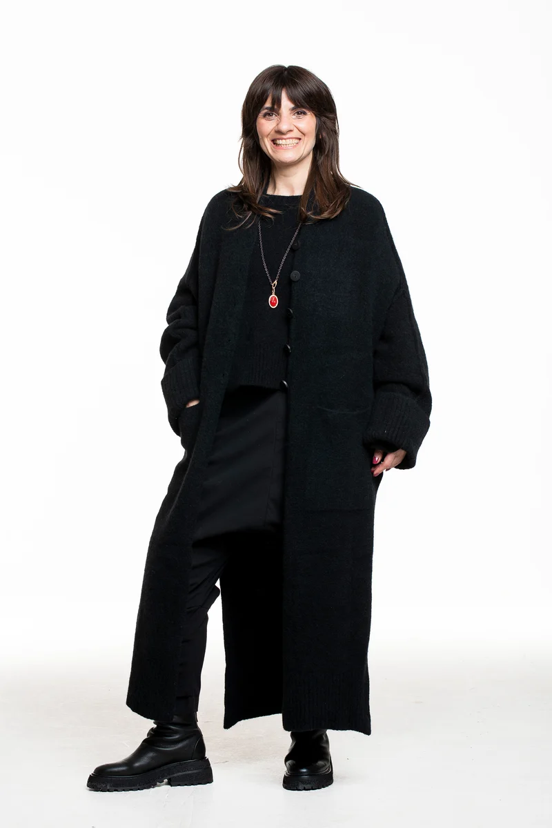 Isabel Benenato Damen Yak Strick-Mantel schwarz