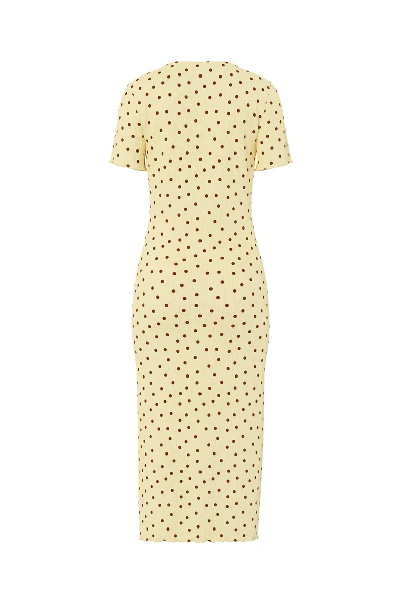Pieces - Pcflora Ss Midi Dress Cp - 5017914 French Vanilla Brown Polka Dots