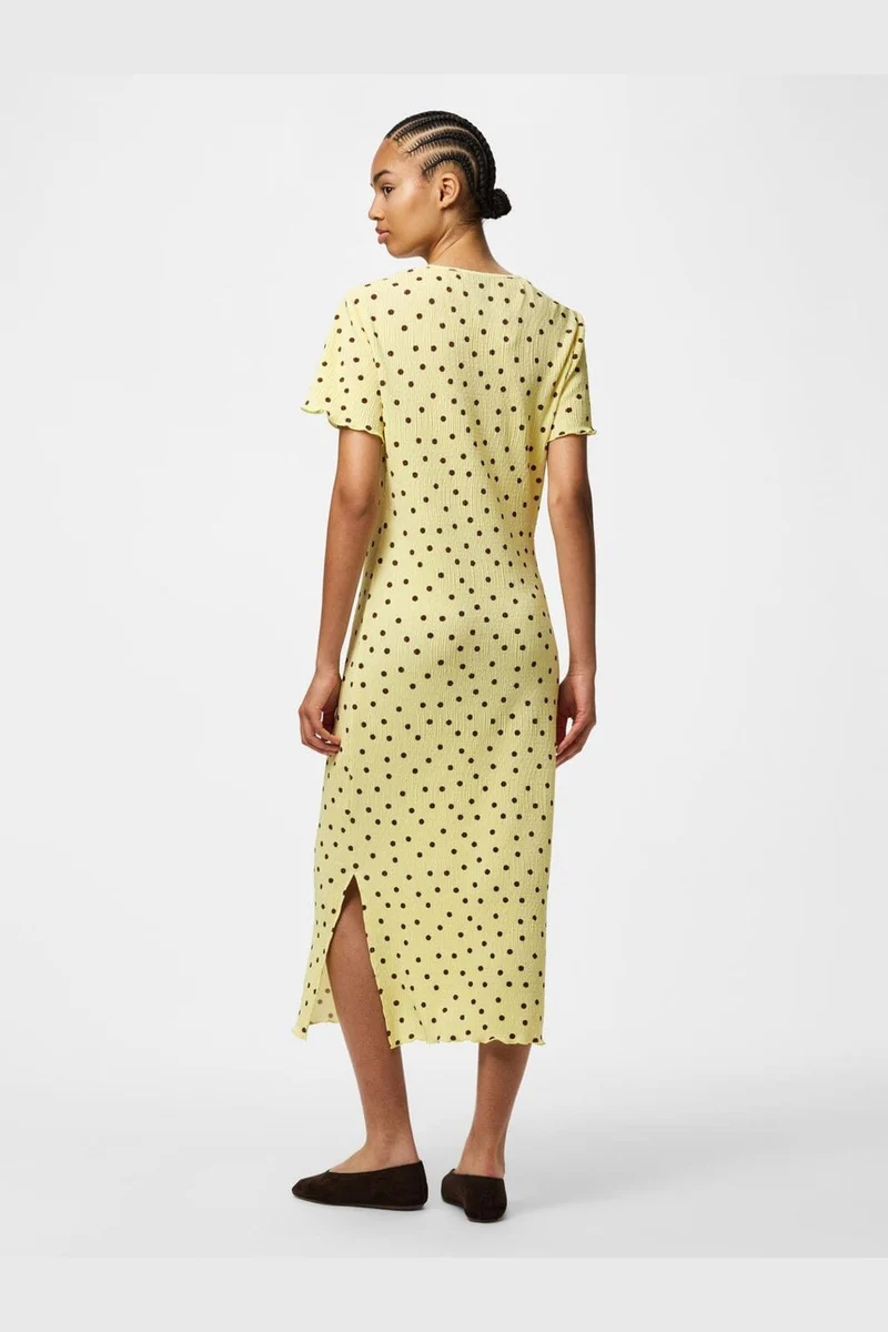 Pieces - Pcflora Ss Midi Dress Cp - 5017914 French Vanilla Brown Polka Dots
