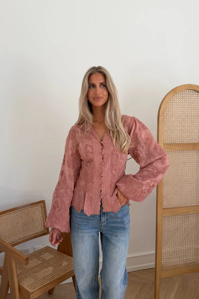 BYIC x Molly&My - Hazelic Shirt A25184 - Vintage Dusty Rose Lace