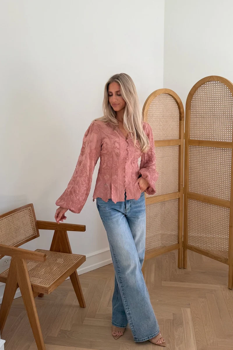 BYIC x Molly&My - Hazelic Shirt A25184 - Vintage Dusty Rose Lace