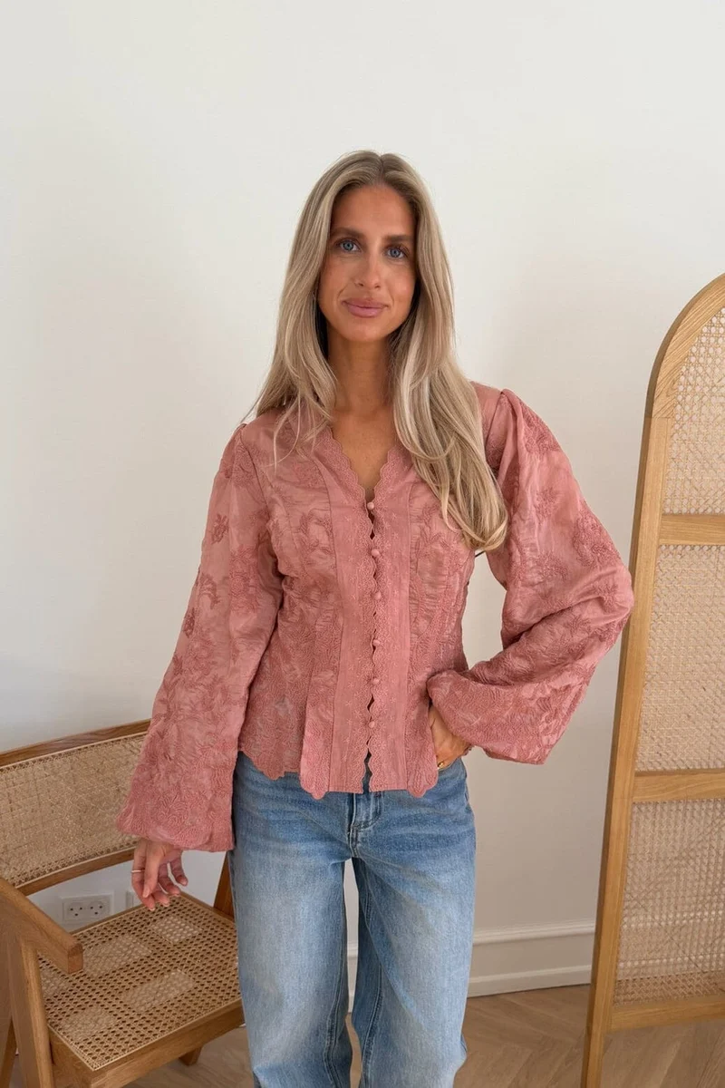 BYIC x Molly&My - Hazelic Shirt A25184 - Vintage Dusty Rose Lace