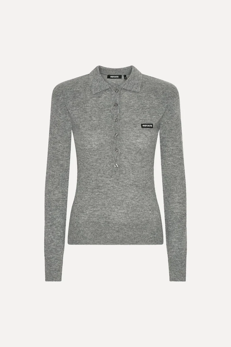 Rotate - Wool Longleeve Polo 1161811093 - 1093 Frost Gray