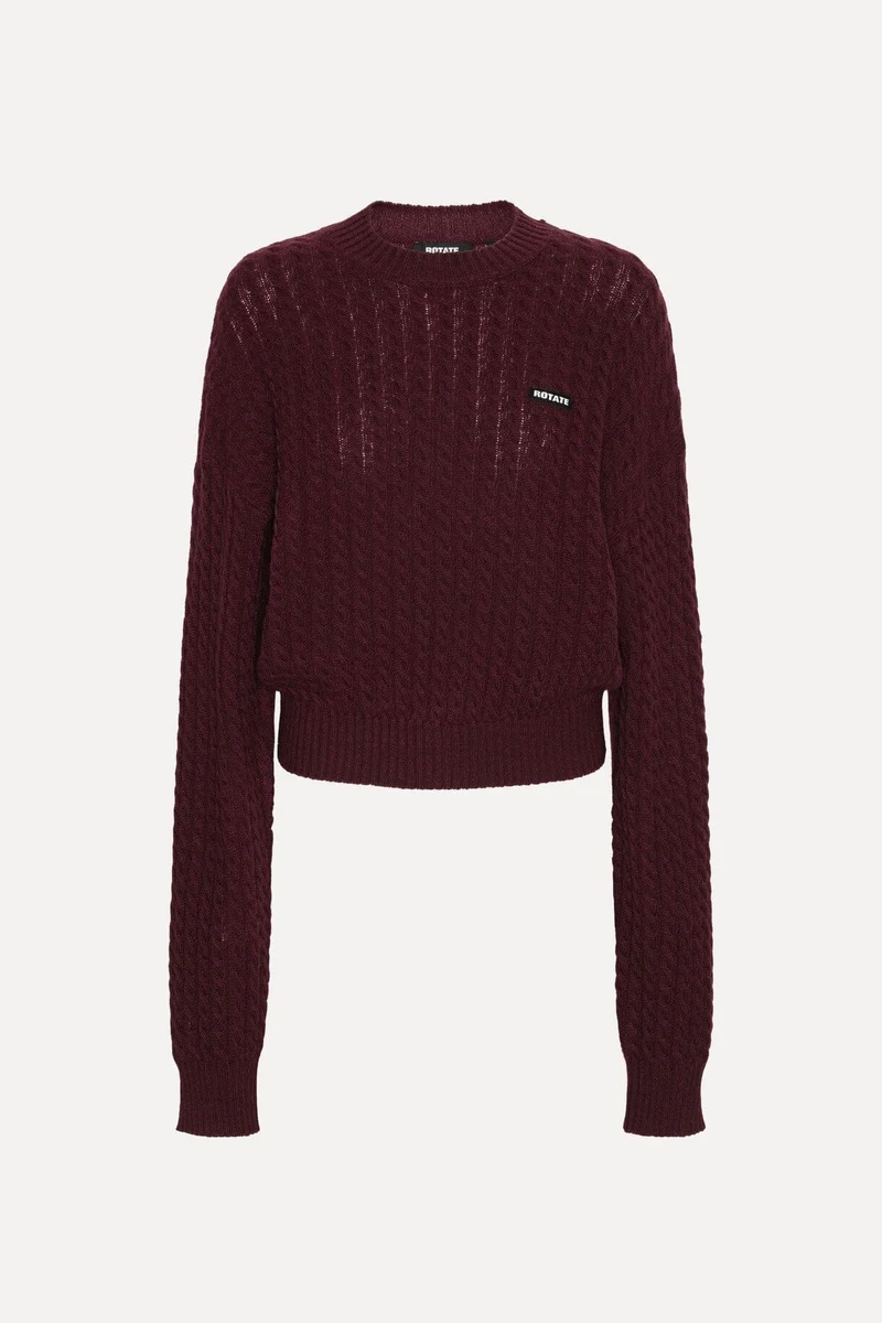 Rotate - Cable Crewneck Sweater 116437741 - 741 Decadent Chocolate