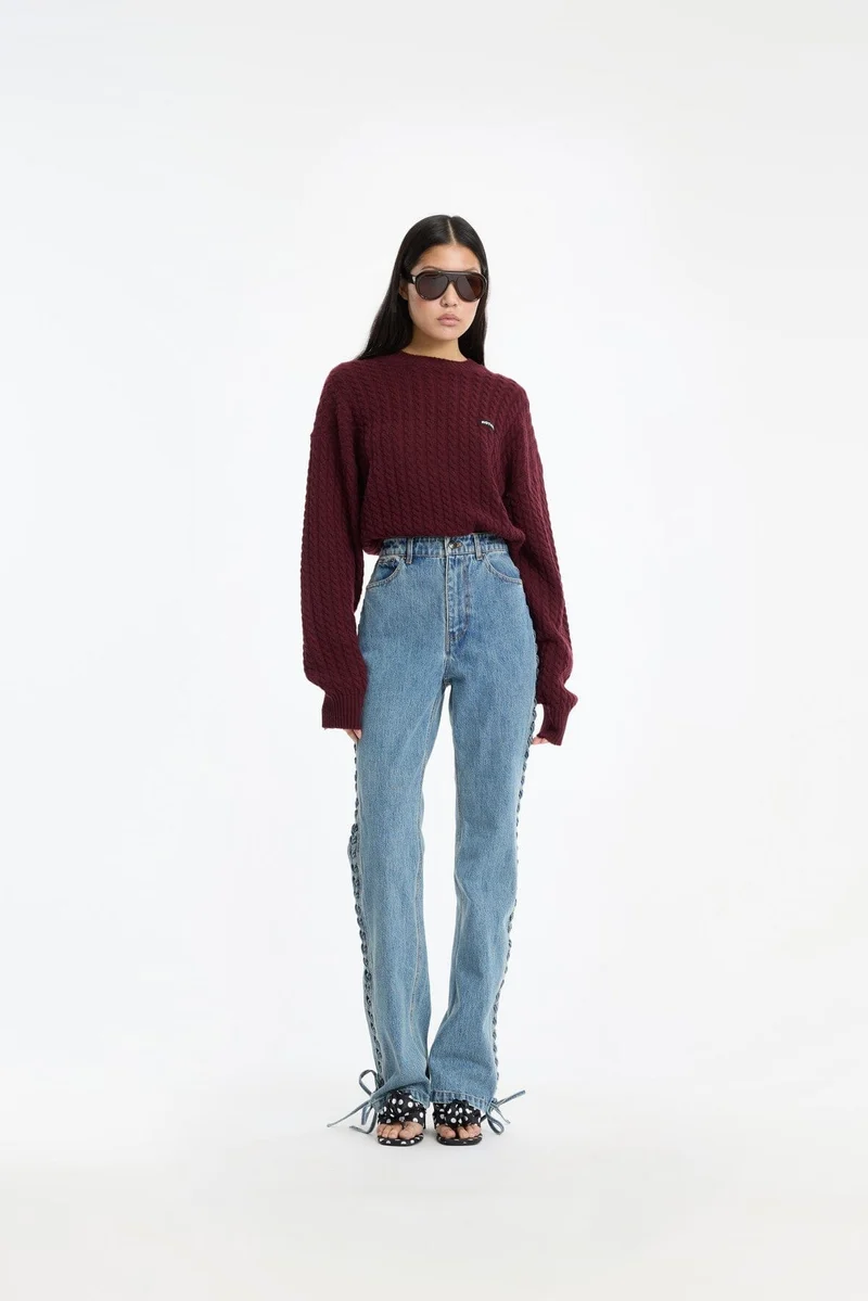 Rotate - Cable Crewneck Sweater 116437741 - 741 Decadent Chocolate