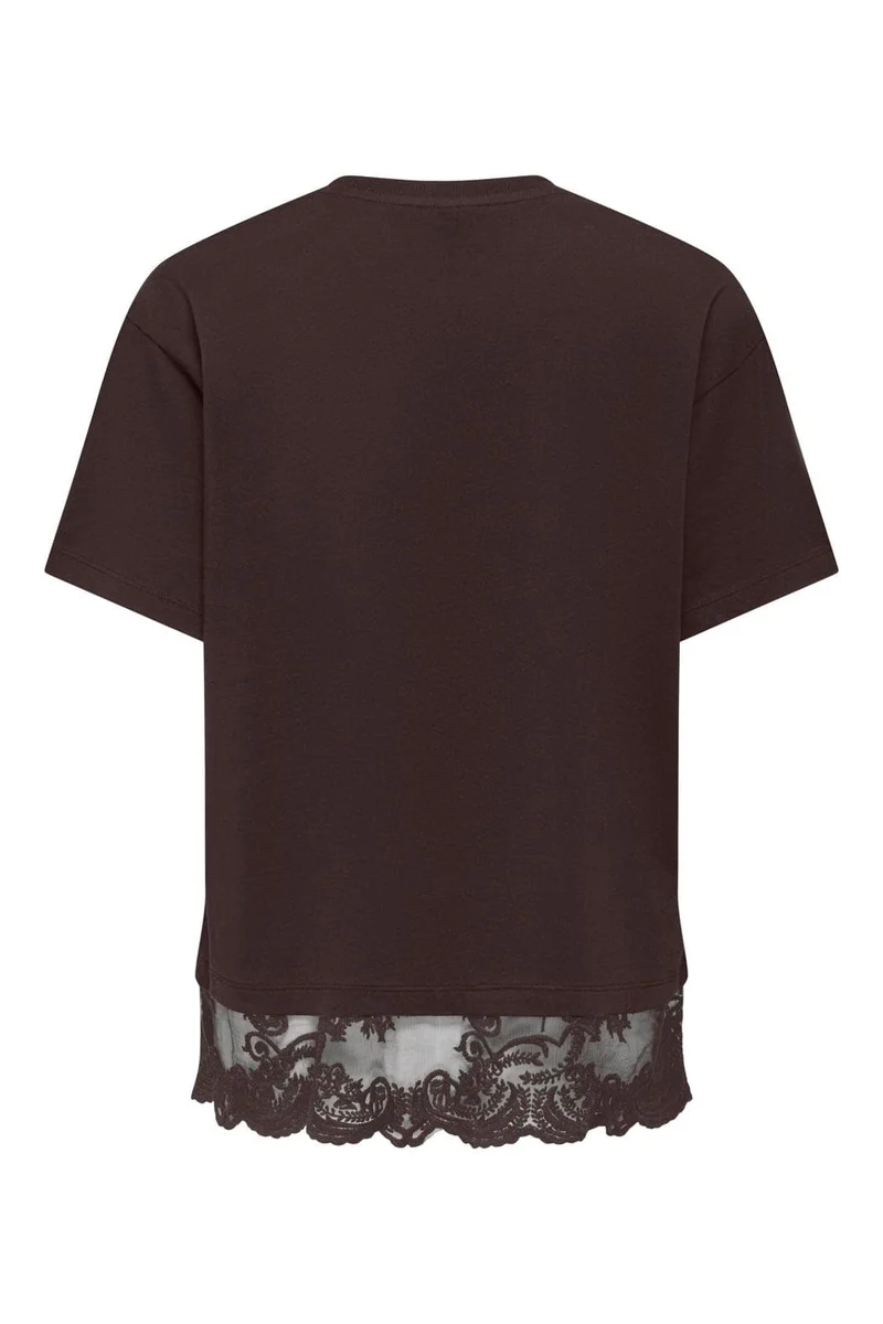 Only - Onlvivvi S/S Lace Bottom Top - 5147839 Chocolate Torte Chokolate Torte Lace