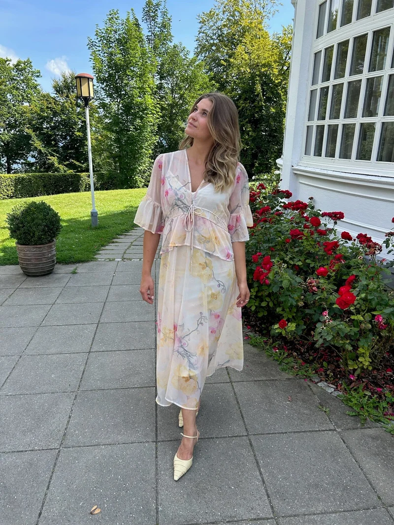 YAS - Yasblomina 2/4 Ankle Dress - 5010329 Afterglow Blomina Aop