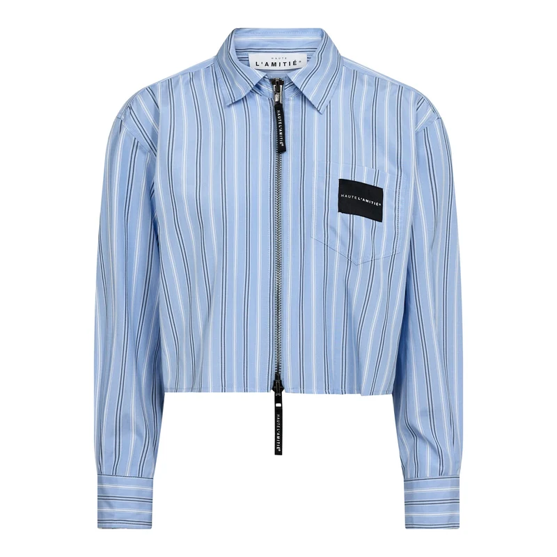 Haute L'Amitié - Crop Stripe Zip Shirt Hl10979 - Pale Blue