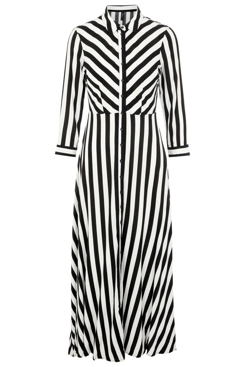 YAS - YasSavanna Long Shirt Dress - Black W. White Stripes