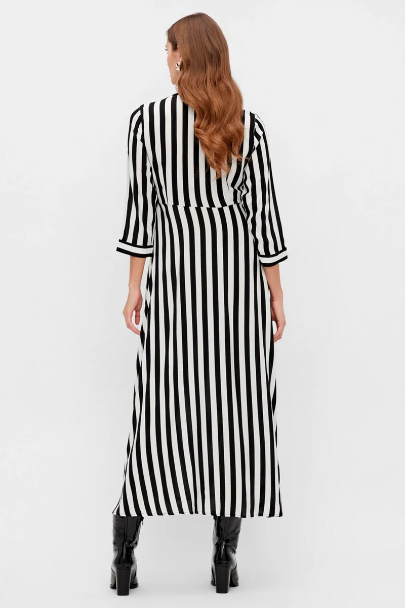 YAS - YasSavanna Long Shirt Dress - Black W. White Stripes