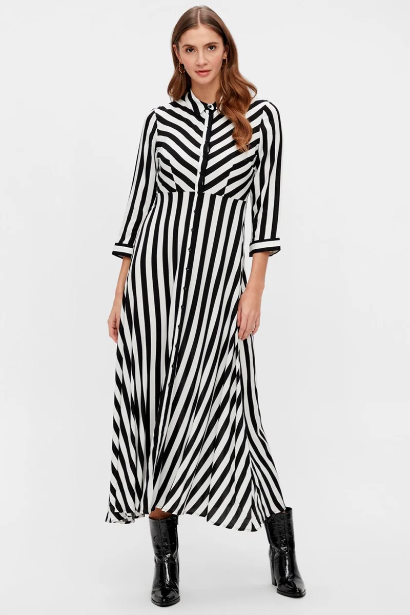 YAS - YasSavanna Long Shirt Dress - Black W. White Stripes