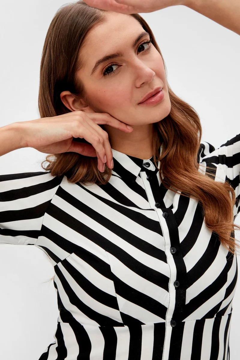 YAS - YasSavanna Long Shirt Dress - Black W. White Stripes