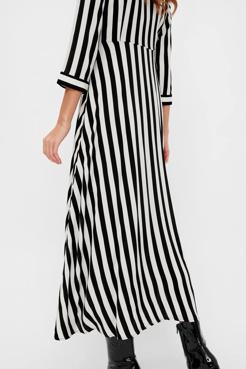 YAS - YasSavanna Long Shirt Dress - Black W. White Stripes