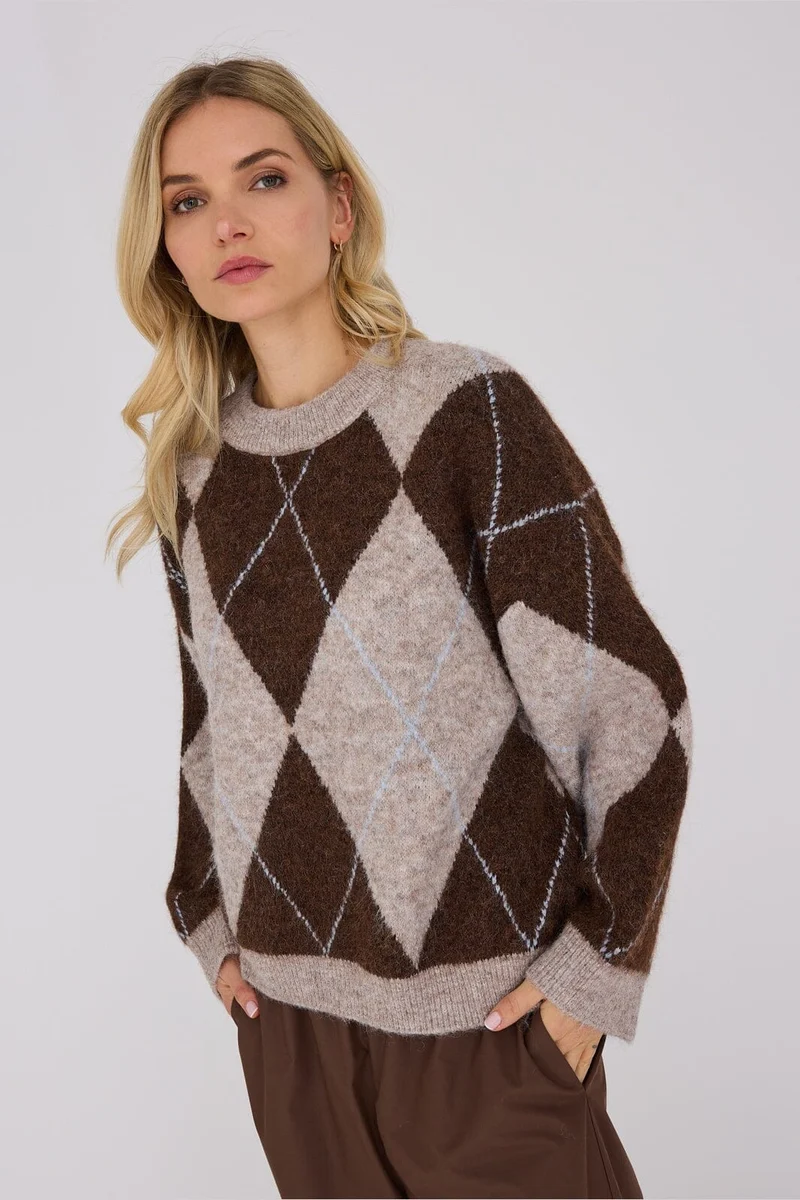 A-View - Harlekin Knit Pullover AV8218 - 194 - Dark Brown
