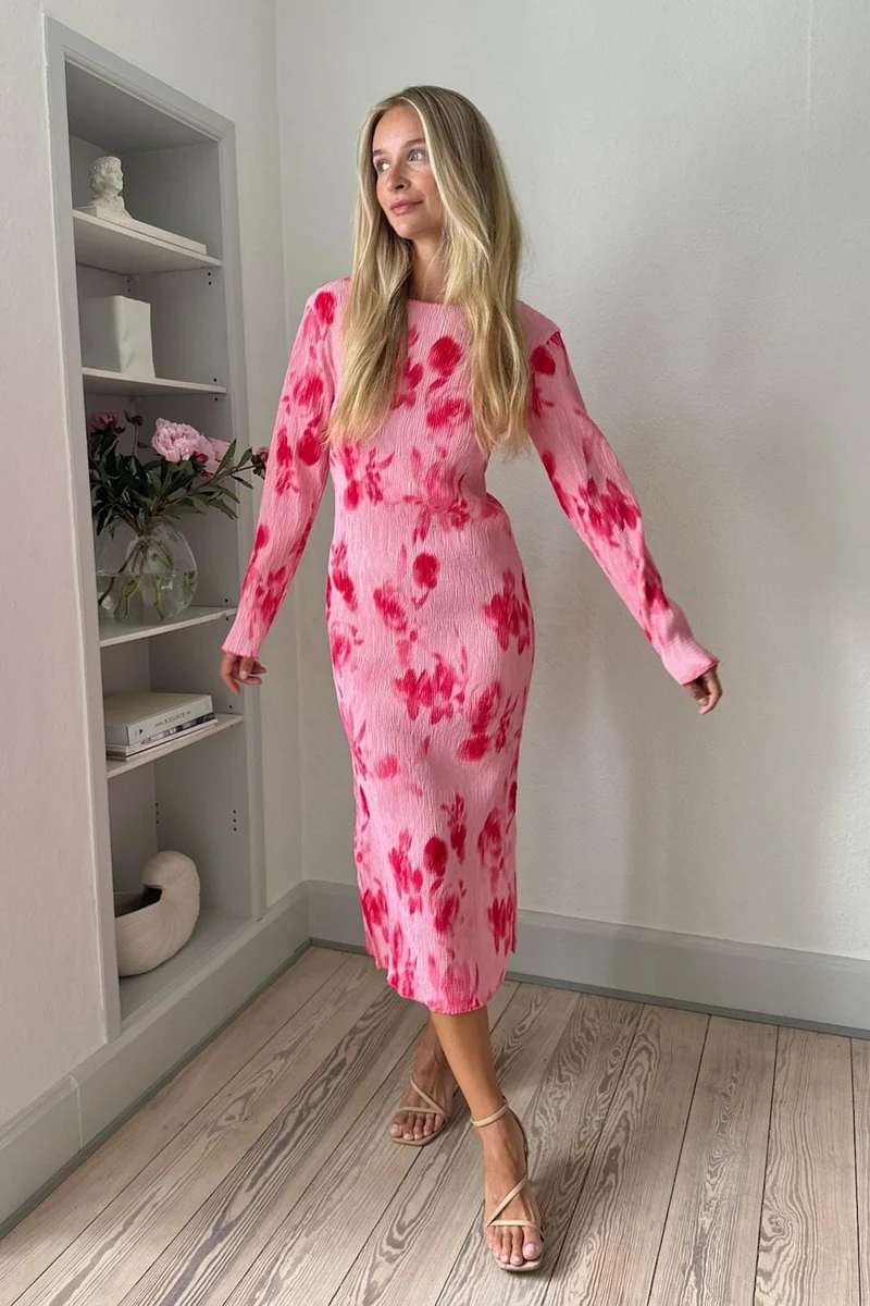 BYIC - Odaic Dress - apfp Abstract Pink Flower Print