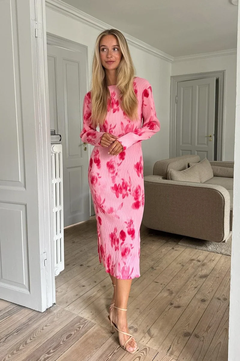 BYIC - Odaic Dress - apfp Abstract Pink Flower Print