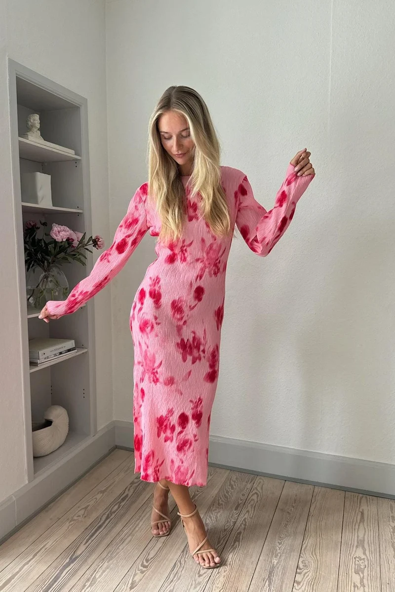 BYIC - Odaic Dress - apfp Abstract Pink Flower Print