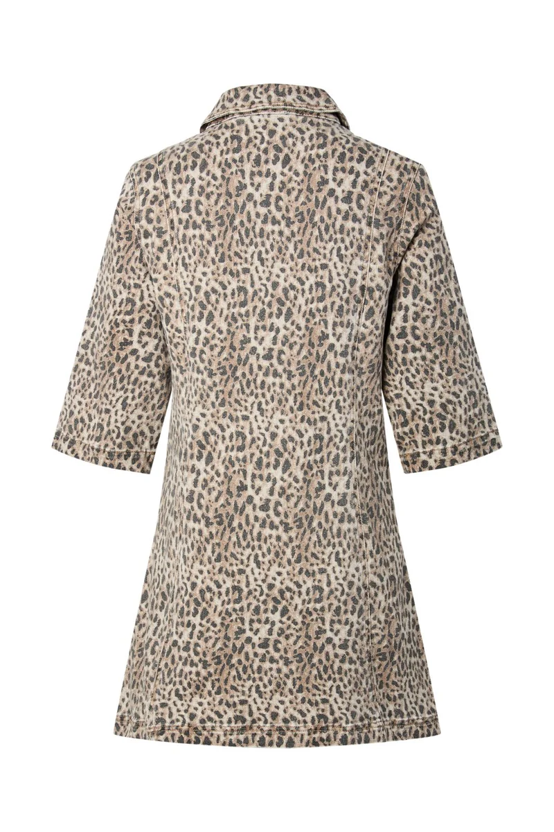 Pieces - Pcsalume 3/4 Denim Dress - 5050086 Birch Leo Print / Washed