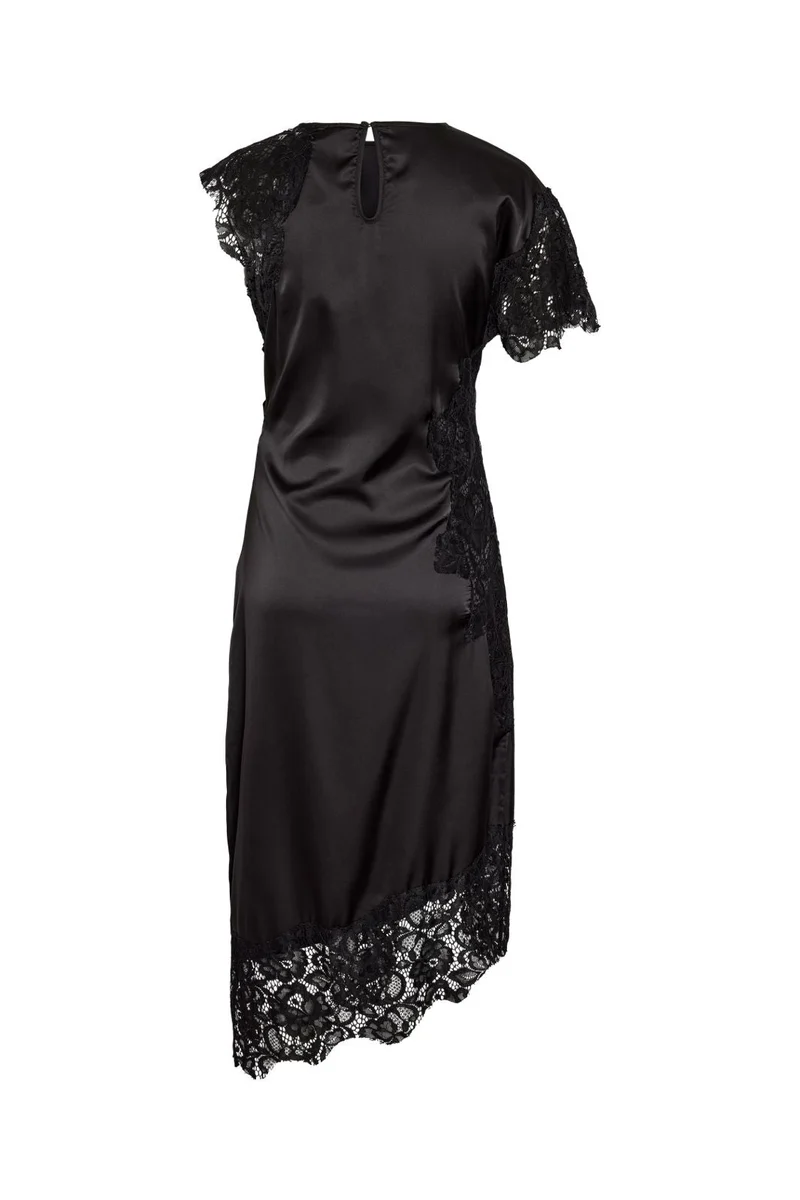 Noisy May - Nmwren S/S Satin Lace Long Dress - 5109587 Black