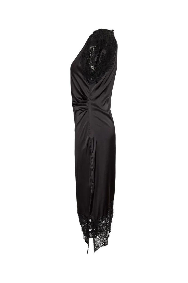 Noisy May - Nmwren S/S Satin Lace Long Dress - 5109587 Black