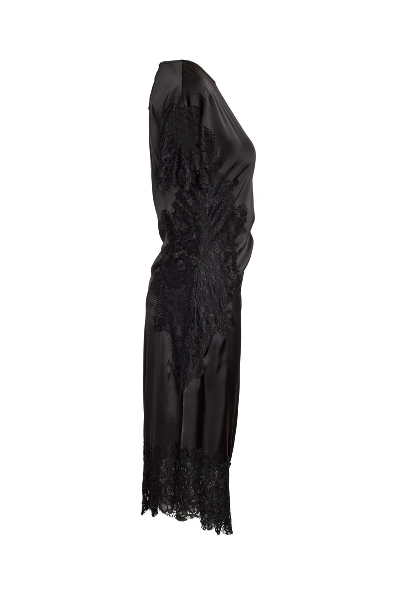 Noisy May - Nmwren S/S Satin Lace Long Dress - 5109587 Black