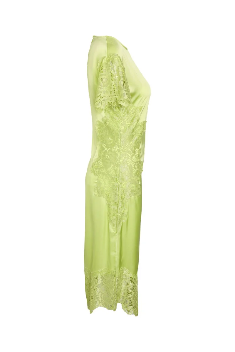 Noisy May - Nmwren S/S Satin Lace Long Dress - 5109589 Daiquiri Green