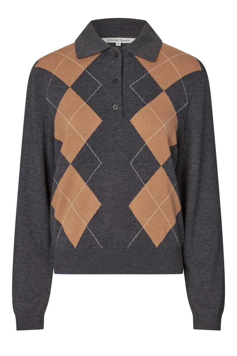 Second Female - Shailene Knit Polo 61118 - 7003 Dark grey melange