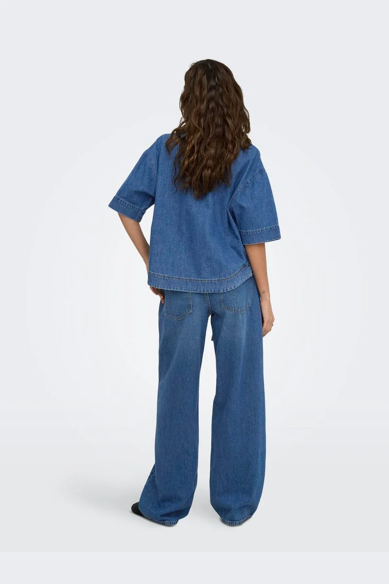 Only - Onlcleo Life Ss Shirt Pim - 5045119 Medium Blue Denim