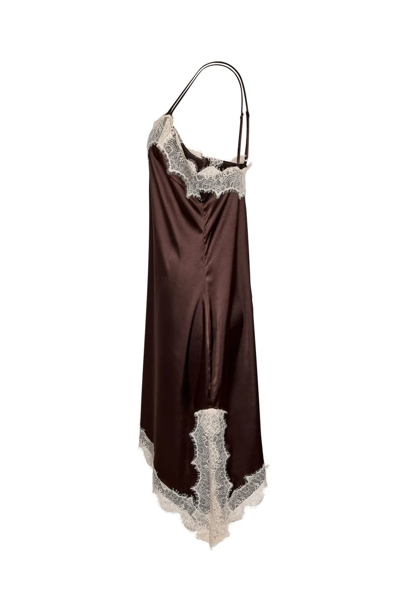 Noisy May - Nmsofie S/L Satin Lace Dress /Tnt8 - 5106053 Chocolate Brown Birch Lace