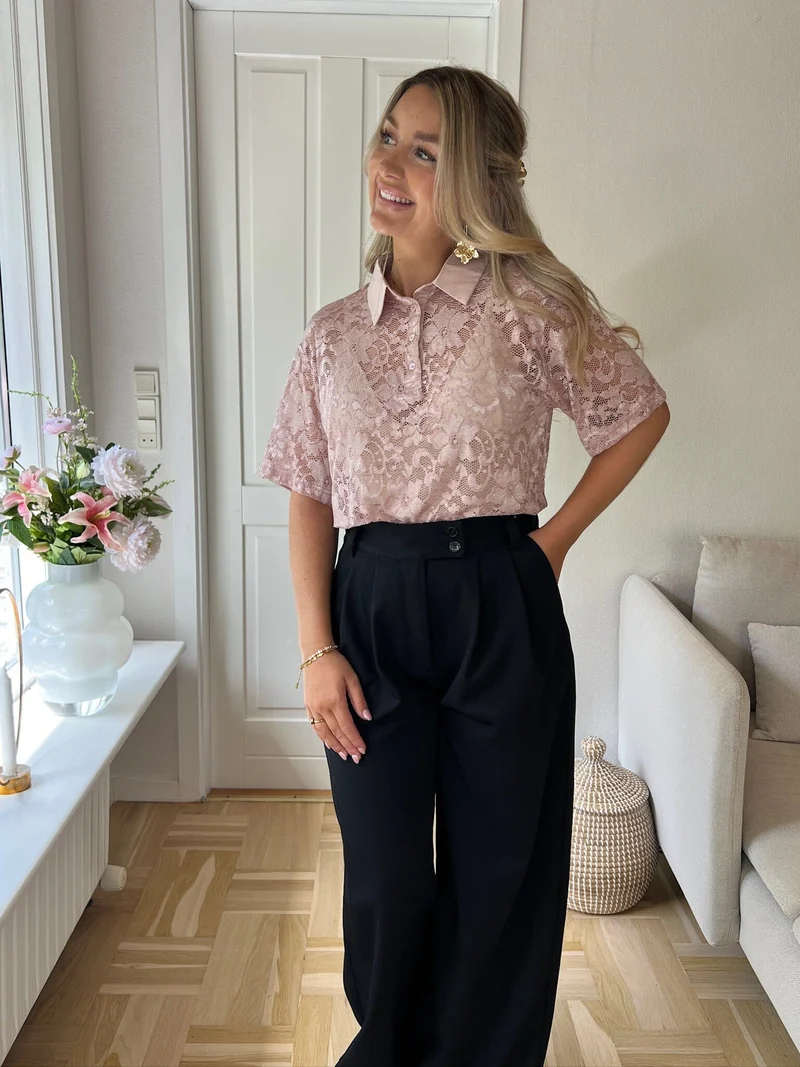 Dear Molly - Broderi Polo Shirt - Pink