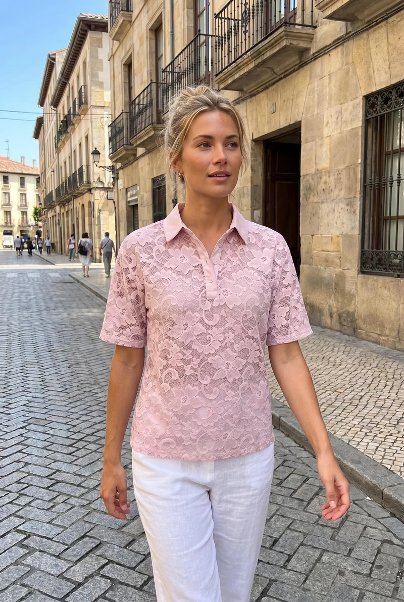 Dear Molly - Broderi Polo Shirt - Pink