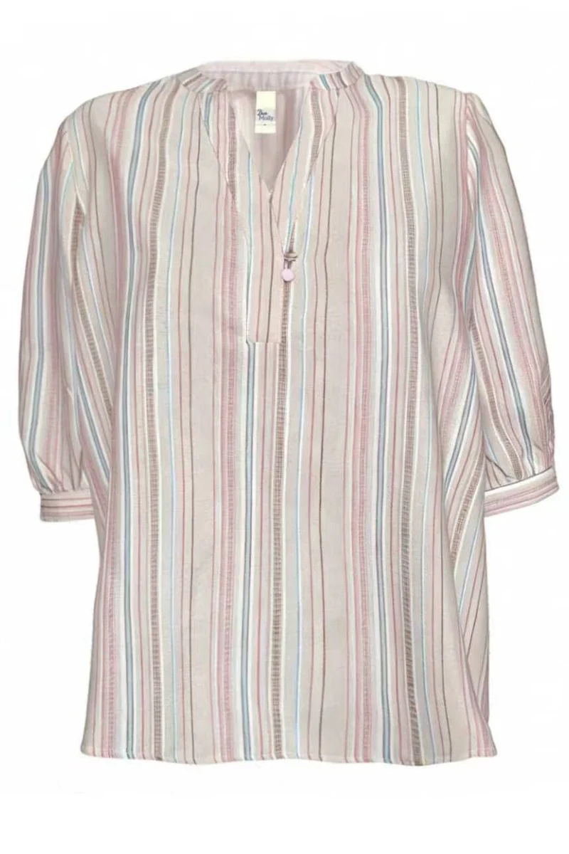 Dear Molly - Stripe Shirt - Beige, pink And Blue