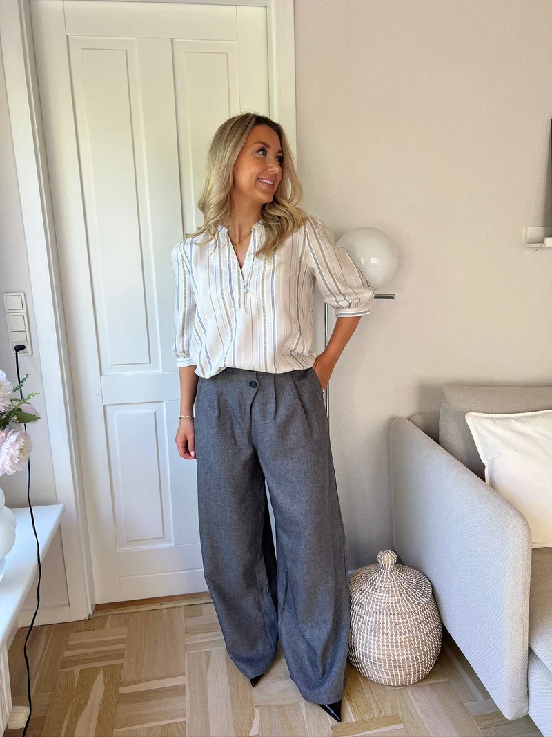 Dear Molly - Stripe Shirt - Beige, Blue And Brown