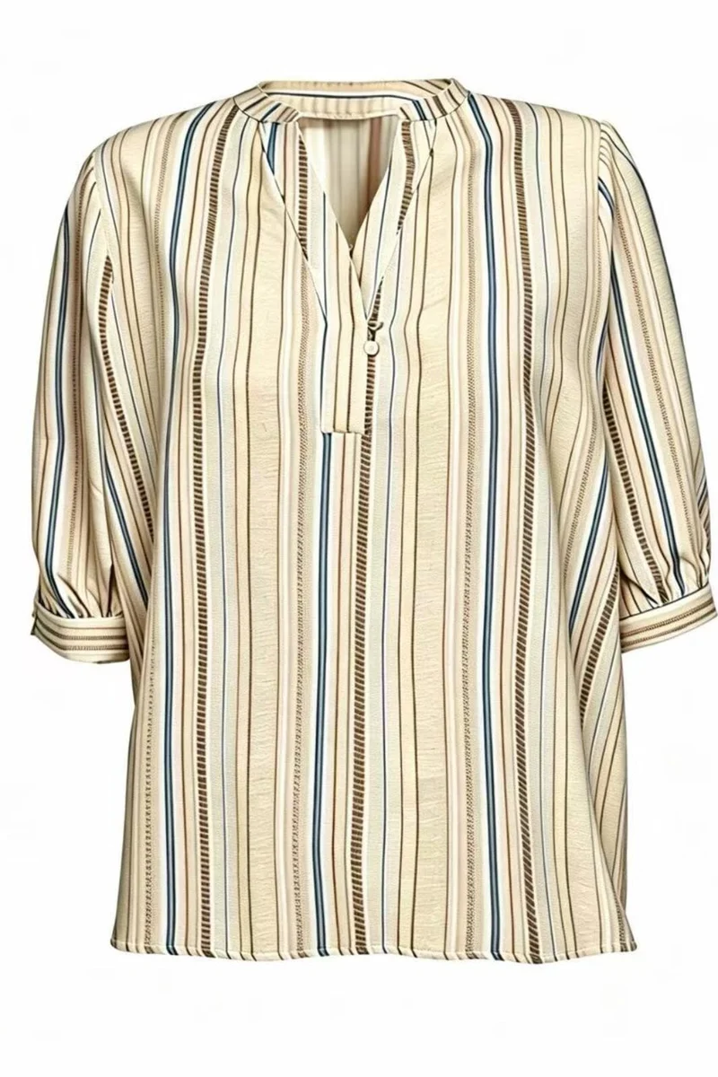 Dear Molly - Stripe Shirt - Beige, Blue And Brown