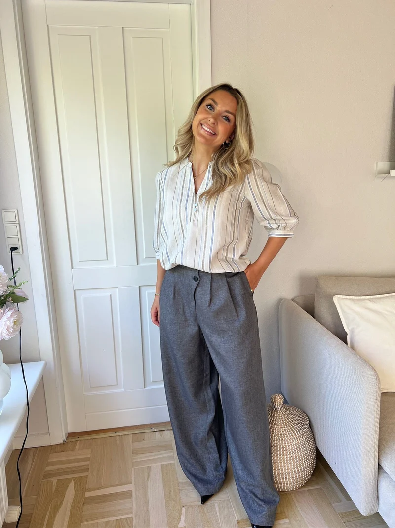 Dear Molly - Stripe Shirt - Beige, Blue And Brown