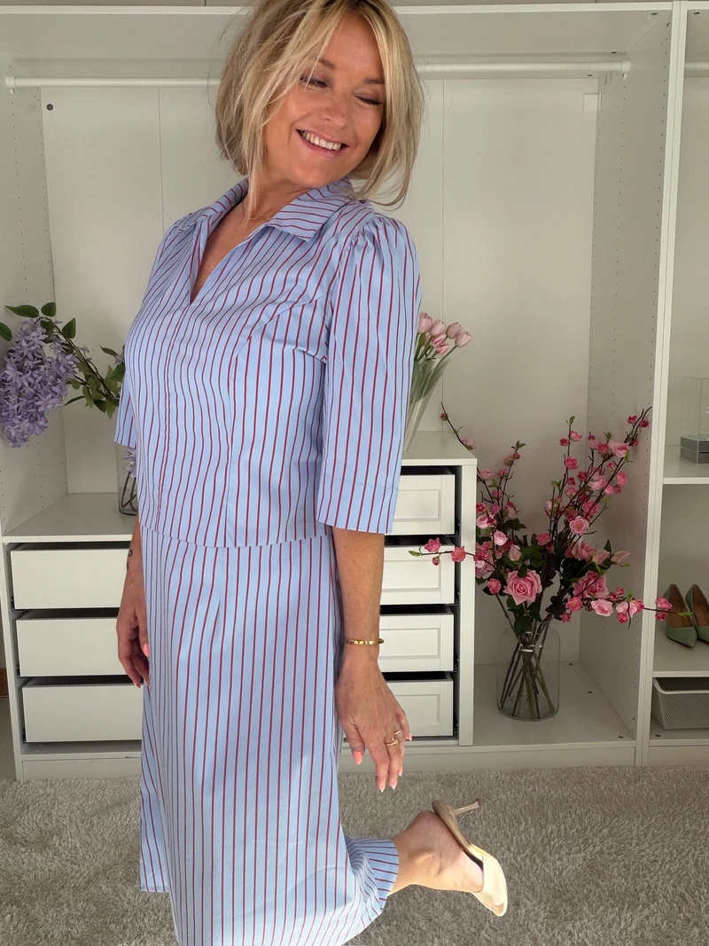 Dear Molly - Shirt Dress - Blue And Red Stripe