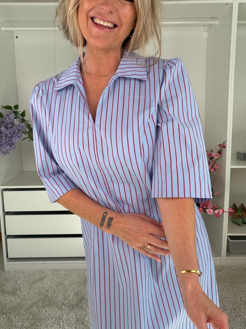 Dear Molly - Shirt Dress - Blue And Red Stripe