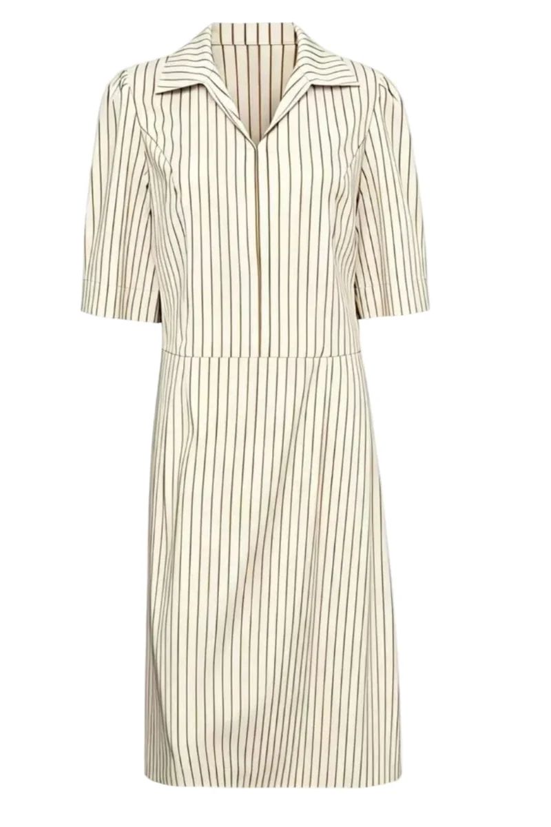 Dear Molly - Shirt Dress - White And Brown Stripe