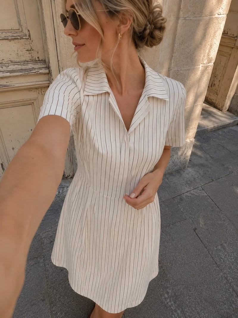 Dear Molly - Shirt Dress - White And Brown Stripe