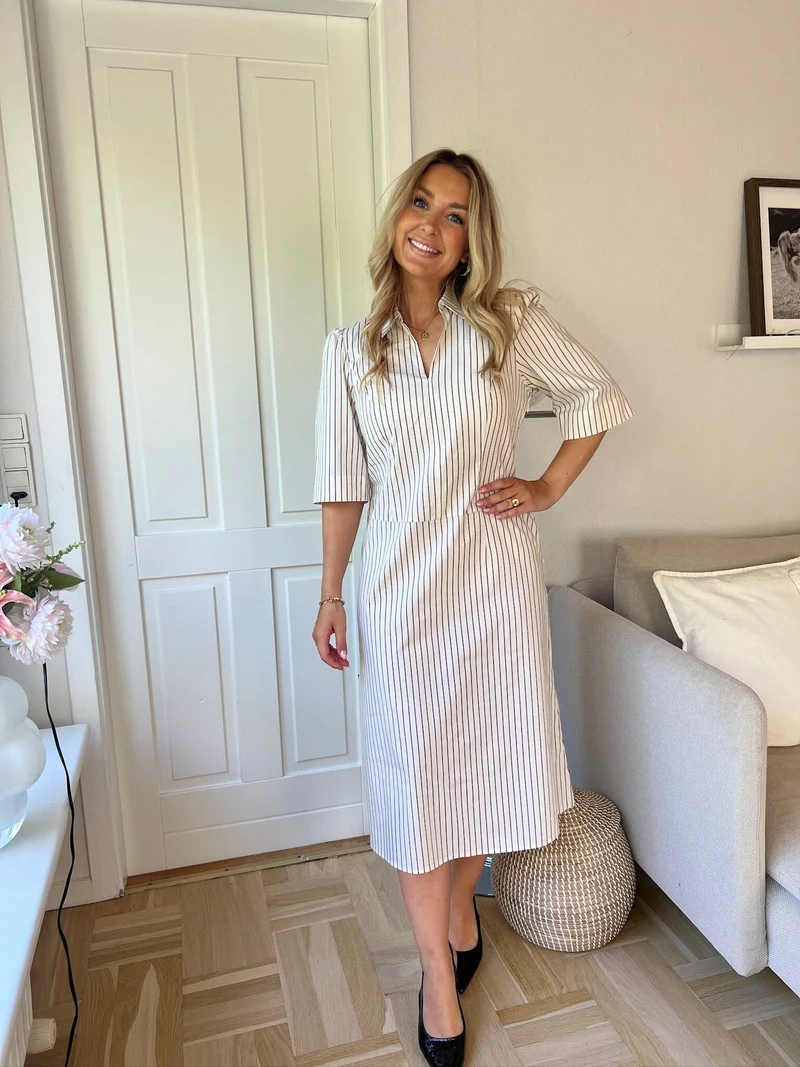 Dear Molly - Shirt Dress - White And Brown Stripe