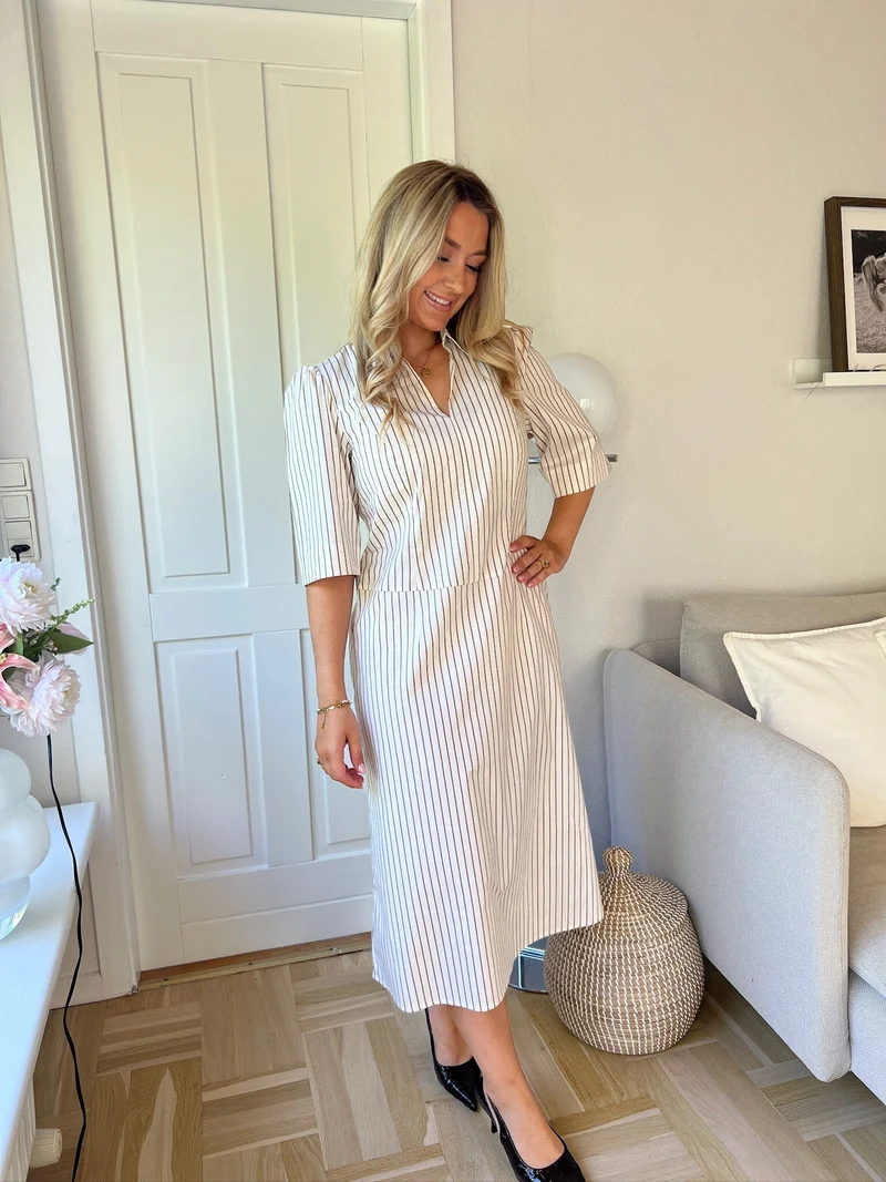 Dear Molly - Shirt Dress - White And Brown Stripe