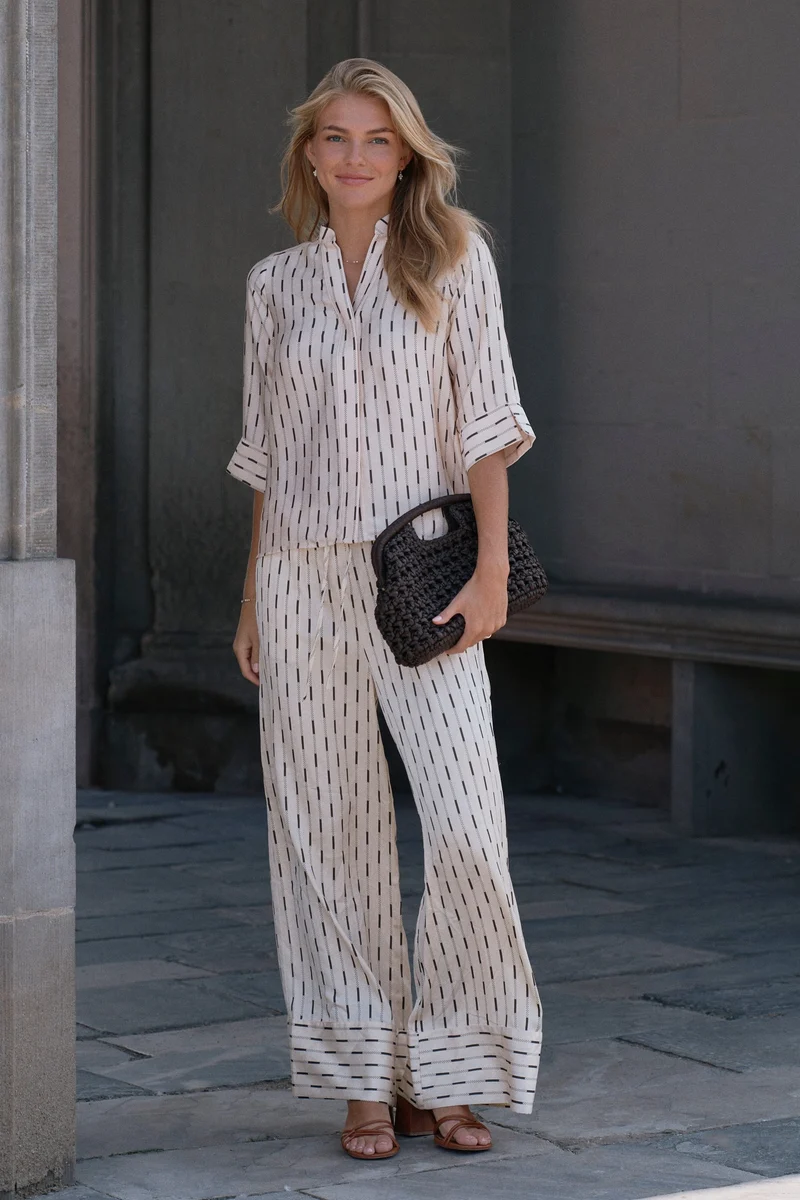 Neo Noir - Sora Print Pants 169279 - 122 - Creme