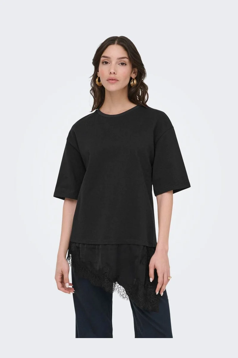 JDY - Jdyalma 2/4 Lace Detail T-Shirt - 5123495 Black