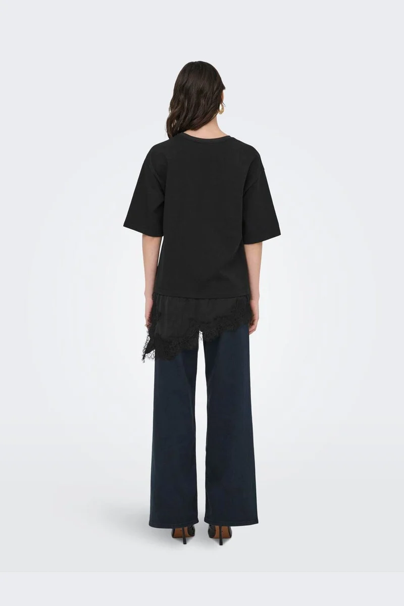JDY - Jdyalma 2/4 Lace Detail T-Shirt - 5123495 Black