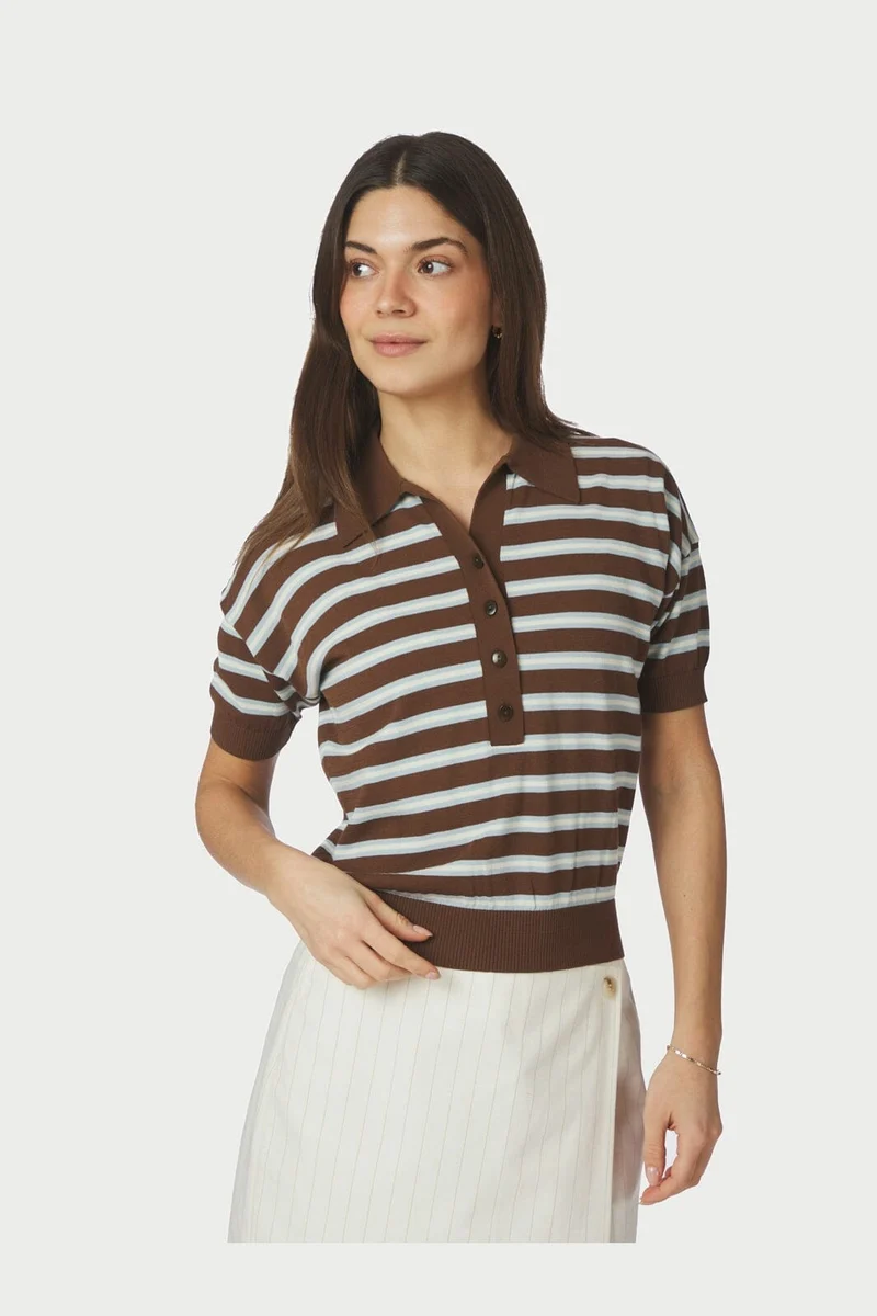Neo Noir - Emira Knit Polo Top 168576 - 676 - Dark Brown