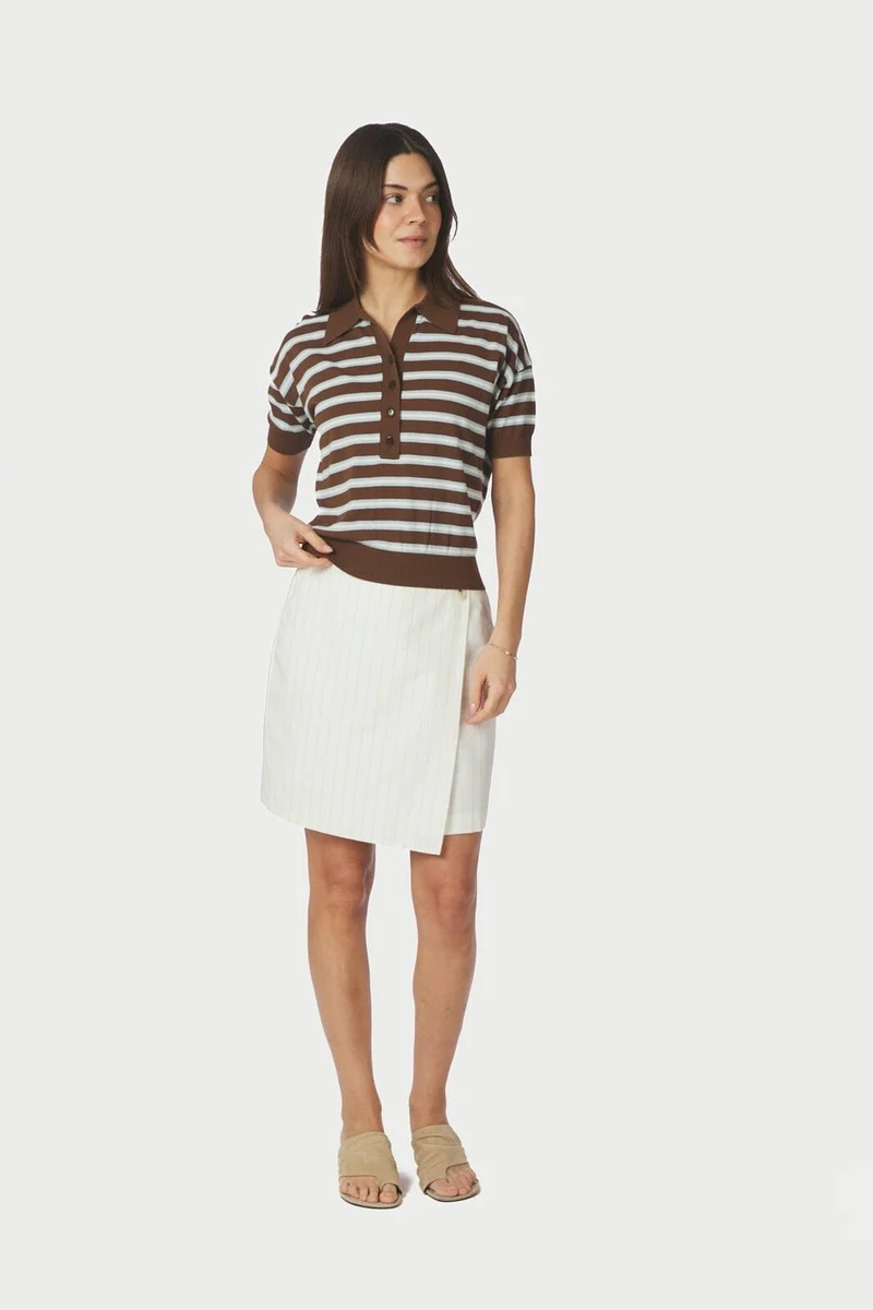 Neo Noir - Emira Knit Polo Top 168576 - 676 - Dark Brown