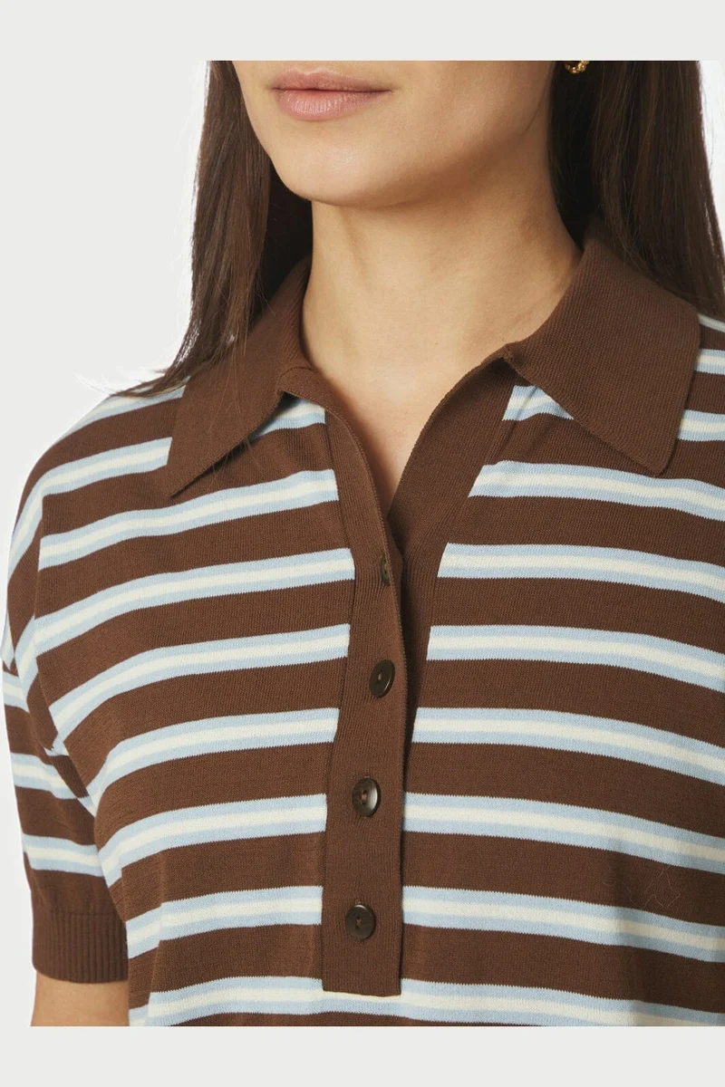 Neo Noir - Emira Knit Polo Top 168576 - 676 - Dark Brown