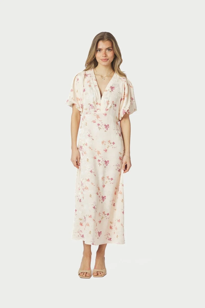 Neo Noir - Illana Sateen Print Dress 168215 - 122 - Creme
