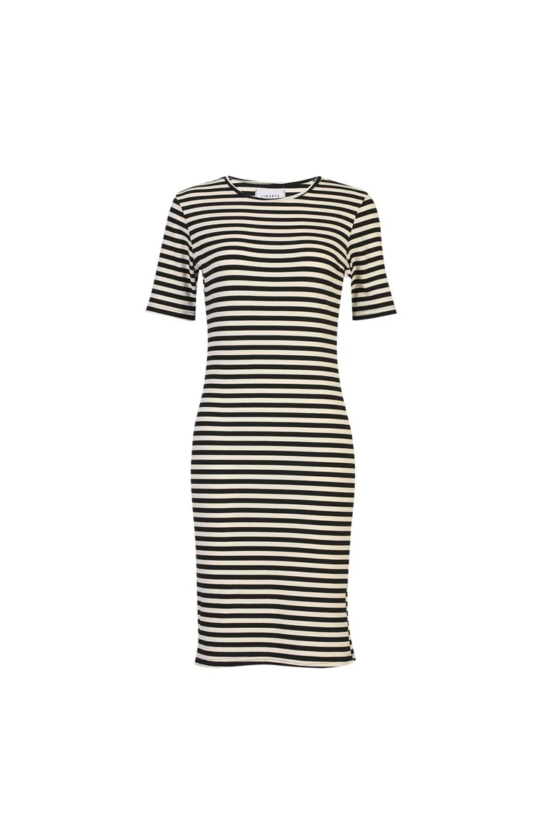 Liberte - Natalia Ss Tshirt Dress 22407 - Black Creme Stripe